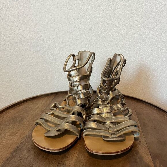 Giuseppe Zanotti Napa Silk Boost Gold Gladiator Flat Sandals Size 37.5 US 7.5 - Picture 5 of 8